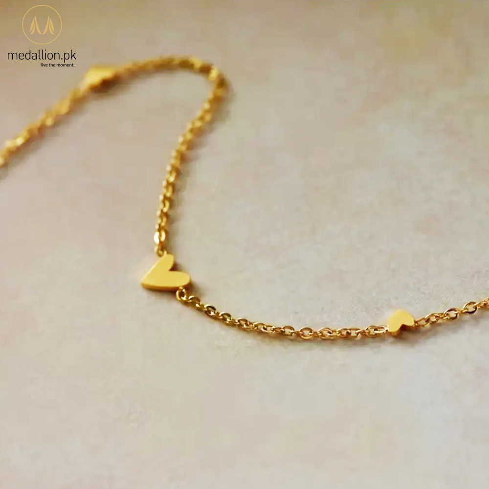 Stainless Steel 18K Gold Plated Multiple Love Hearts Anklet