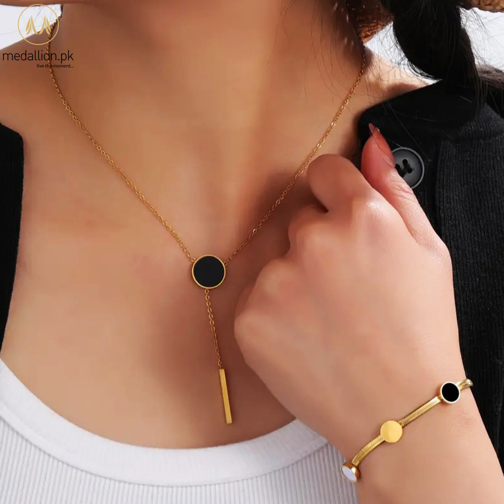 Stainless Steel 18k Gold Plated Black Metal Jewelry Set