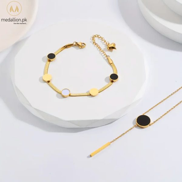 Stainless Steel 18k Gold Plated Black Metal Jewelry Set
