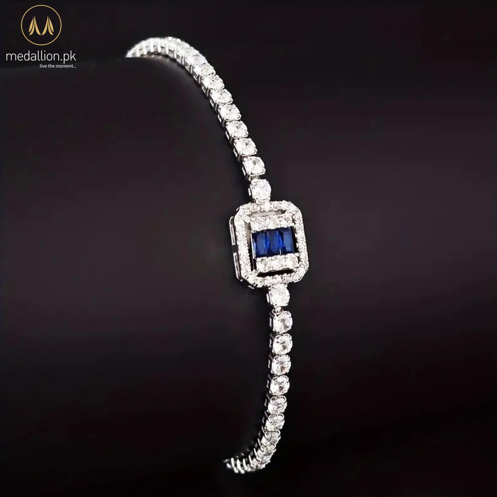 Silver Plated Blue and White Cubic Zirconia Vintage Bracelet