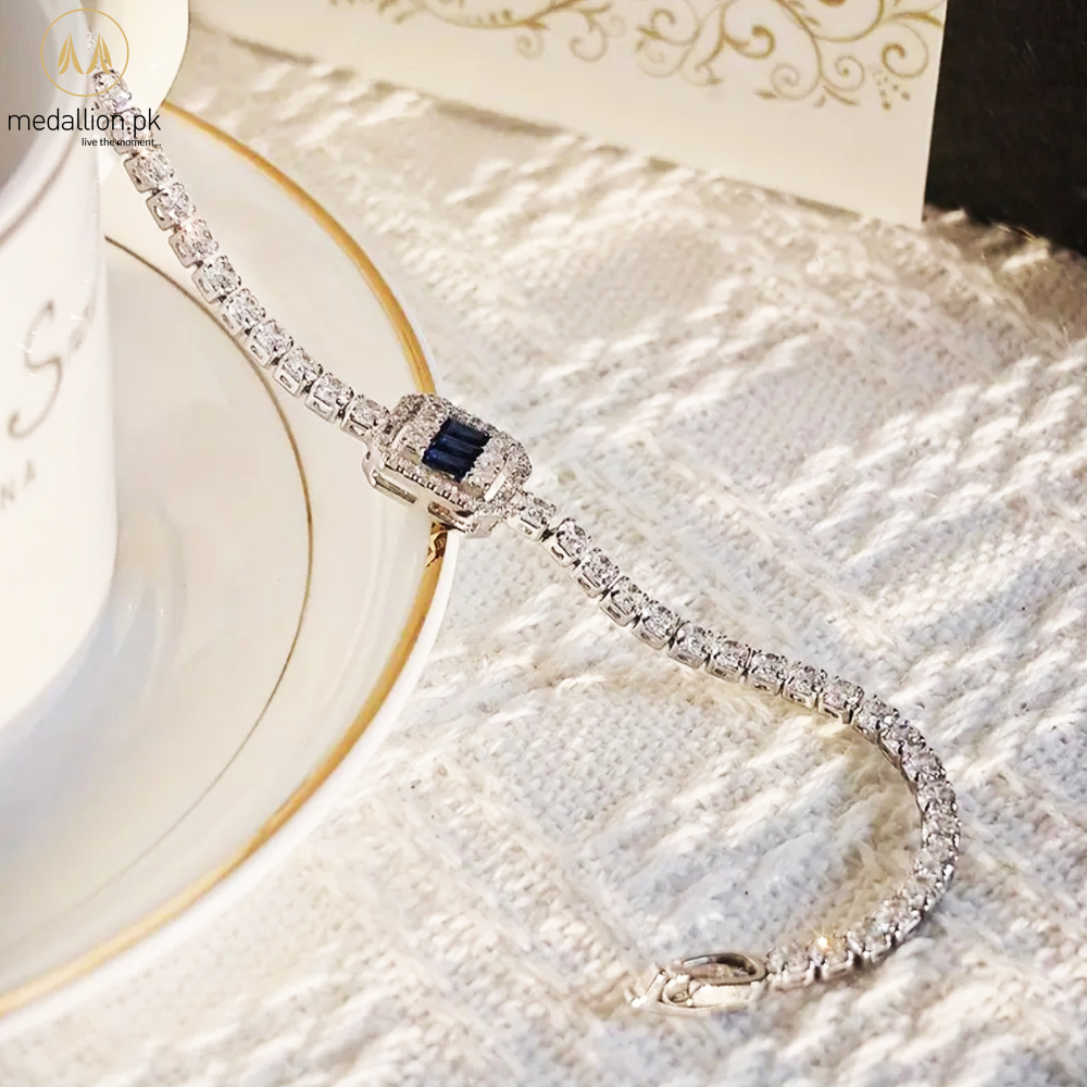 Silver Plated Blue and White Cubic Zirconia Vintage Bracelet