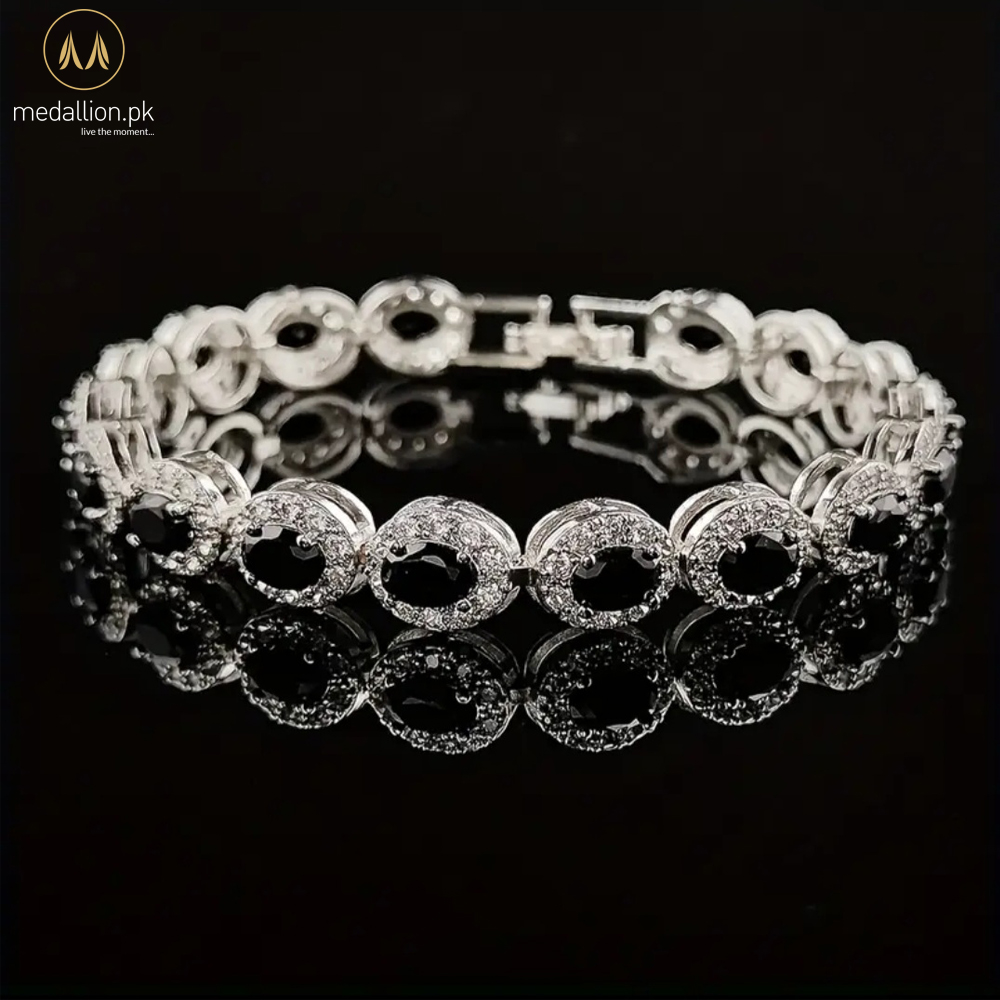 Silver Plated Black & White Cubic Zirconia Bracelet