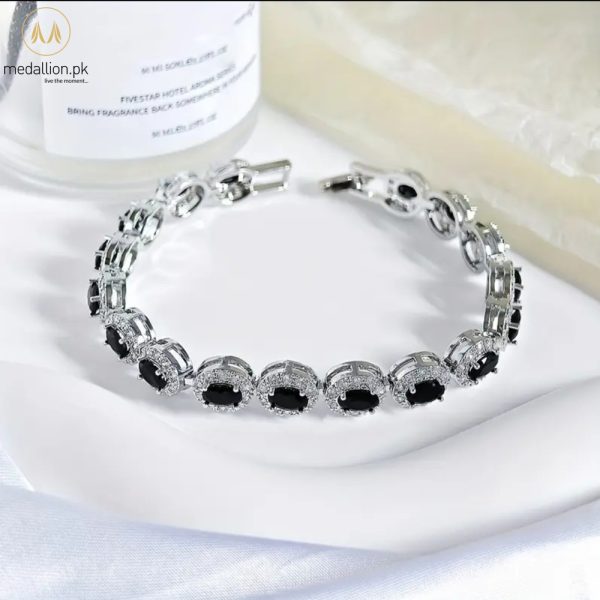 Silver Plated Black & White Cubic Zirconia Bracelet