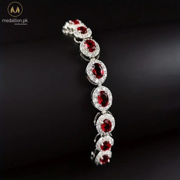 Silver Plated Red & White Cubic Zirconia Bracelet