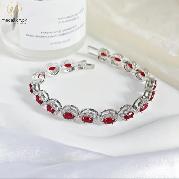 Silver Plated Red & White Cubic Zirconia Bracelet