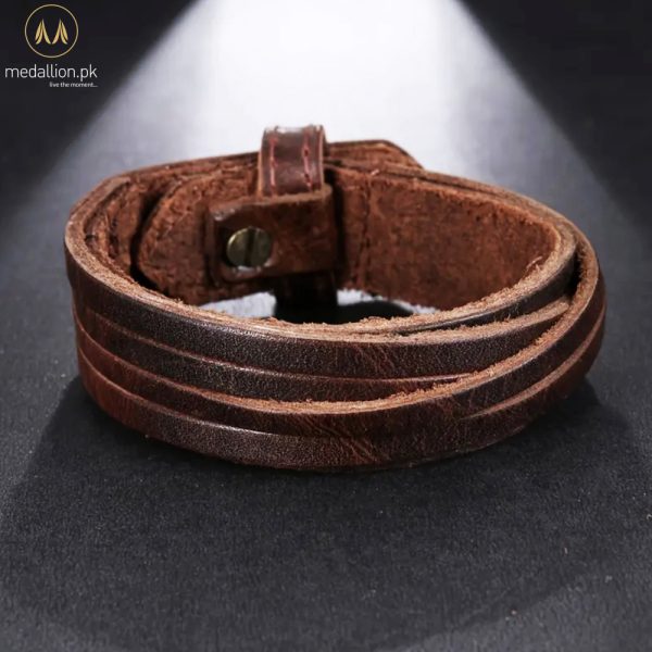 Men's Brown Genuine Leather Adjustable Multi-Layer Bracelet