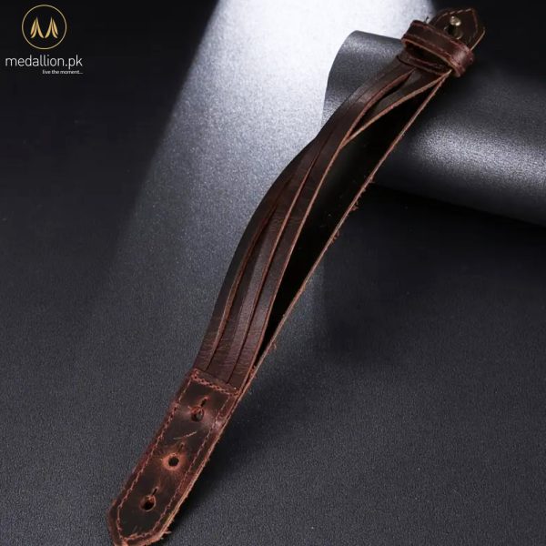 Men's Brown Genuine Leather Adjustable Multi-Layer Bracelet