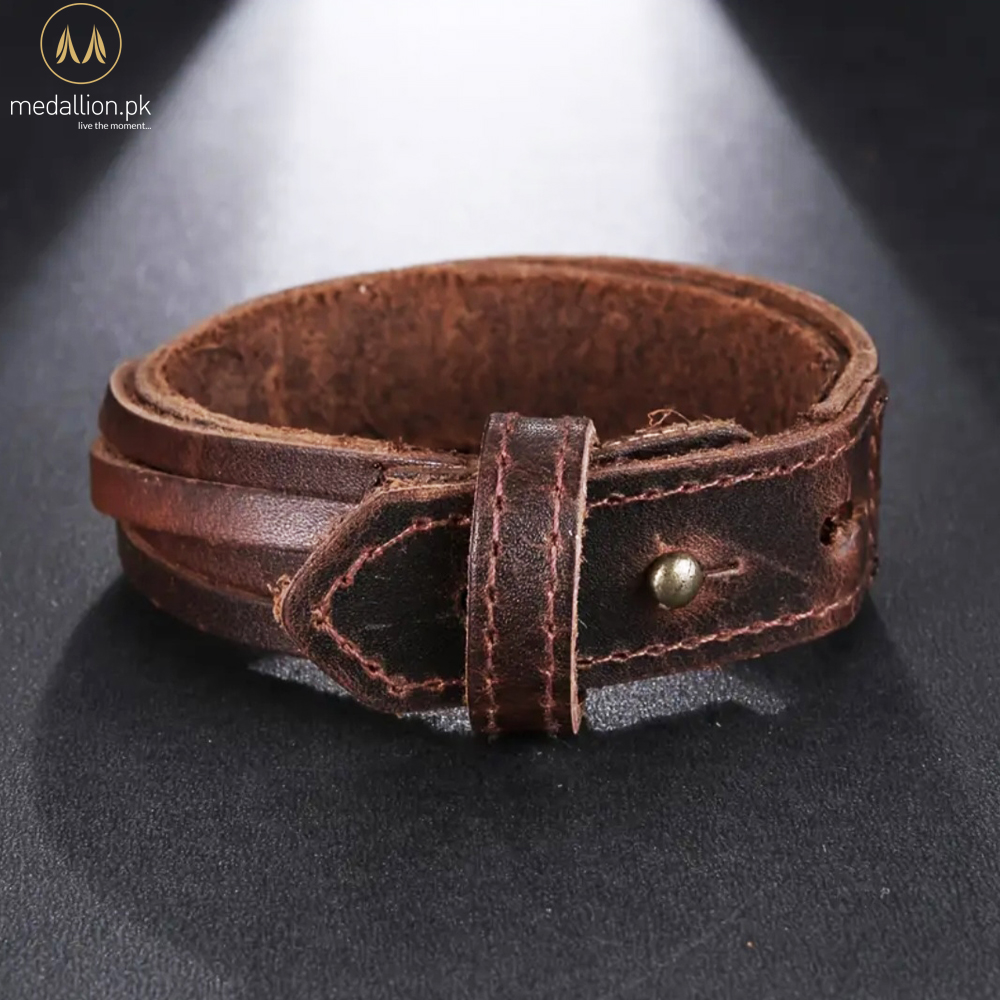 Men’s Brown Genuine Leather Adjustable Multi-Layer Bracelet