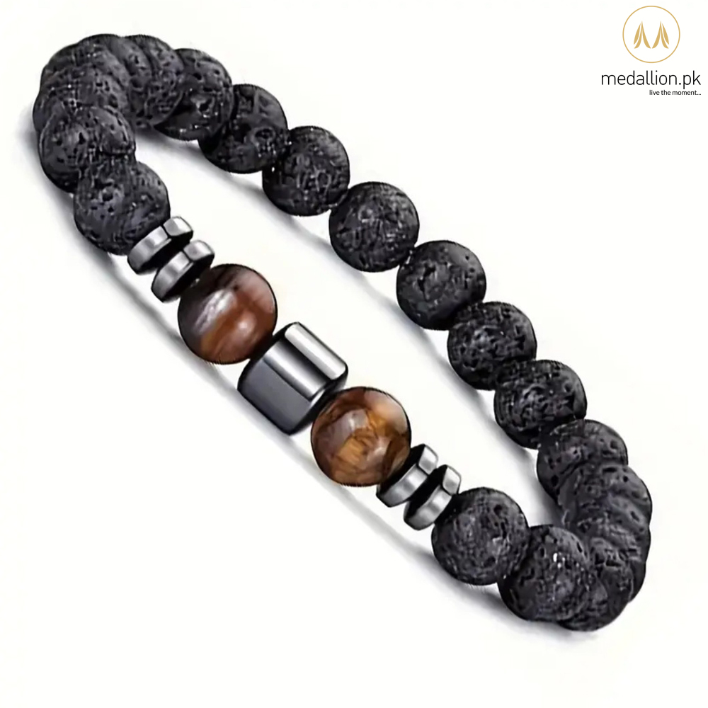 Natural Stones Tiger Eye, Black Onyx, Lava & Howlite Bracelets