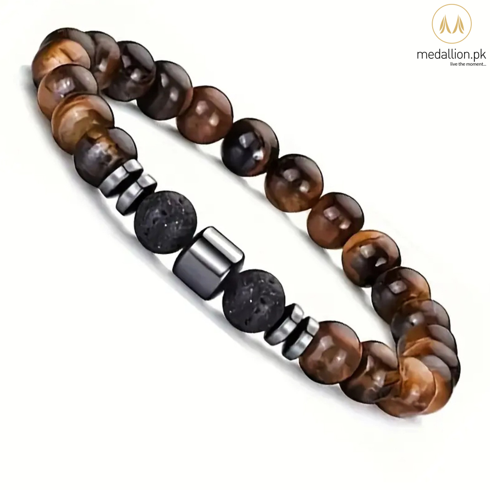 Natural Stones Tiger Eye, Black Onyx, Lava & Howlite Bracelets
