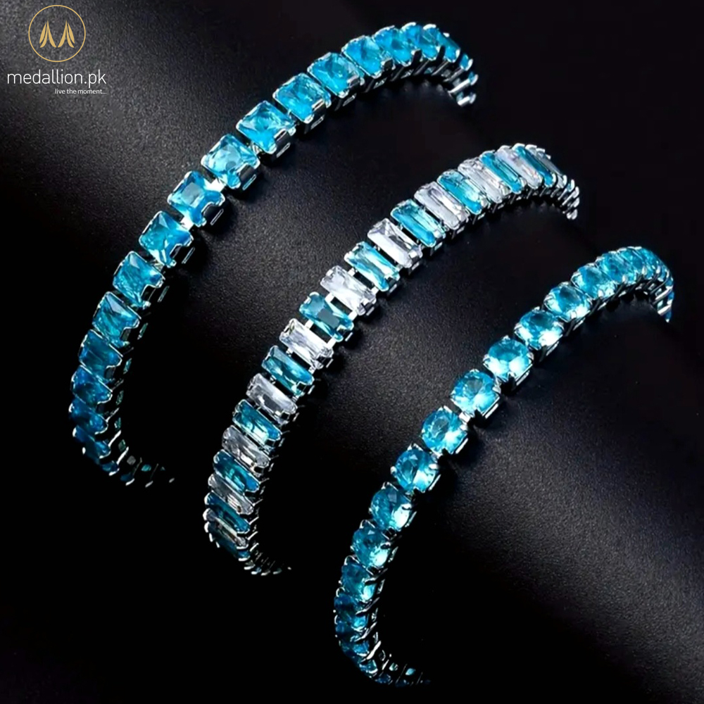 Silver Plated Sky Blue Cubic Zirconia Set of Bracelets 1