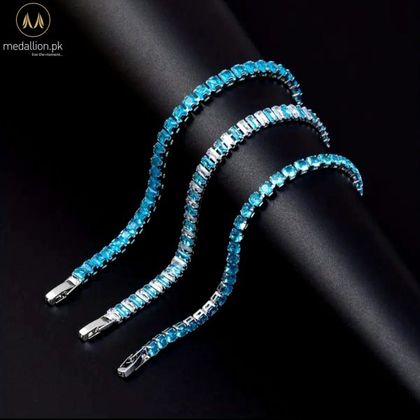 White Gold Plated Blue Cubic Zirconia Set of 3 Bracelets