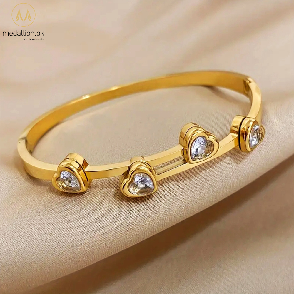 Stainless Steel 18K Gold Plated Hearts Zircon Bracelet/Bangle