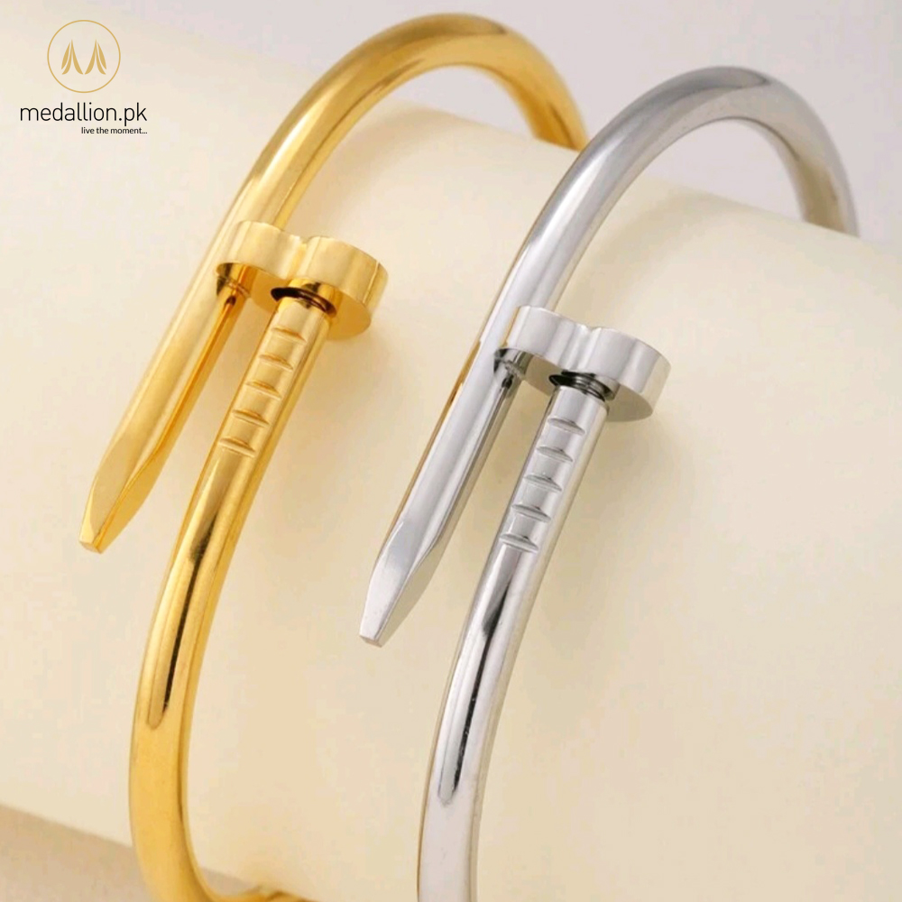 Stainless Steel 18K Gold Plated Nail Cuff Bracelet/Bangle