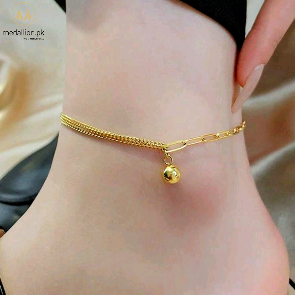 Stainless Steel 18K Gold Plated Solid Ball Chain Anklet