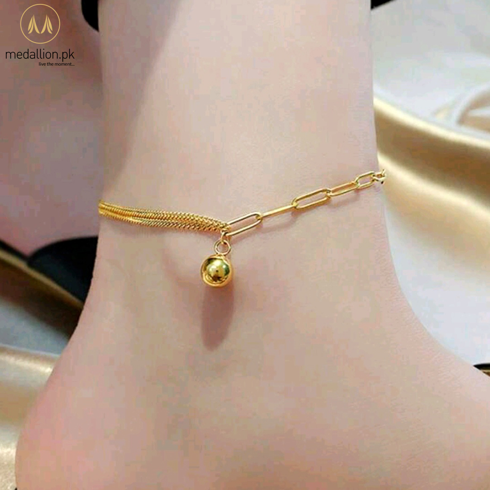 Stainless Steel 18K Gold Plated Solid Ball Chain Anklet