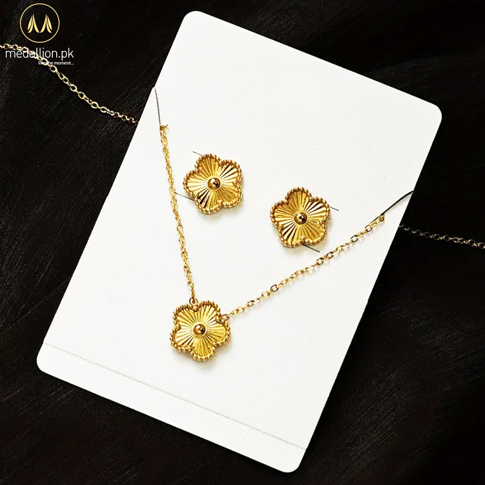 Stainless Steel 18K Gold Plated Lucky Clover Jewelry Set