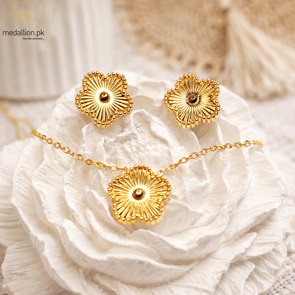 Stainless Steel 18K Gold Plated Lucky Clover Jewelry Set