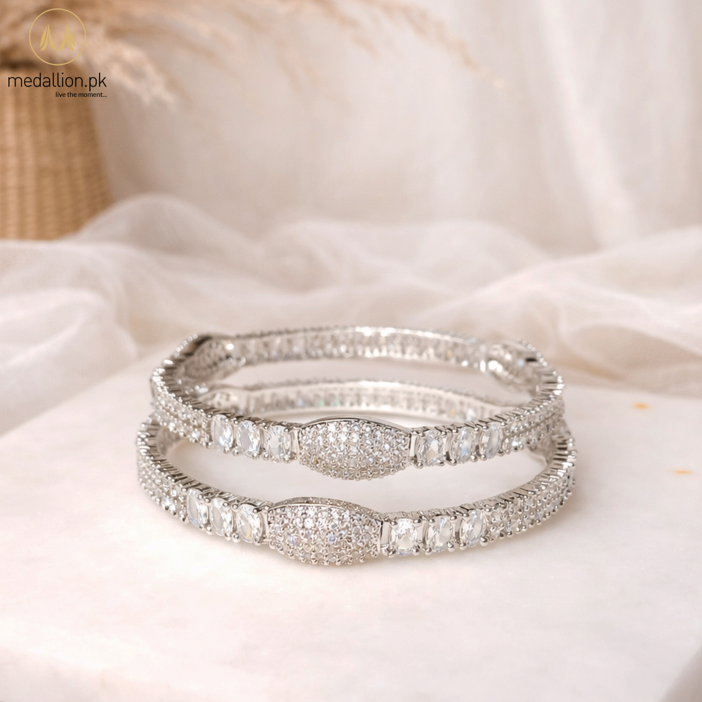 1 Karat Indian Gold Plated Almond Shape Big Zircons Bangles