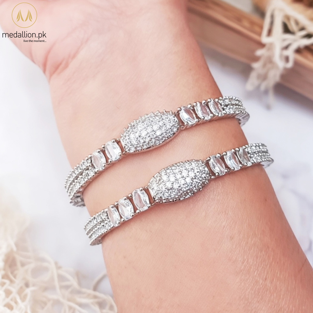 1 Karat Indian Gold Plated Almond Shape Big Zircons Bangles