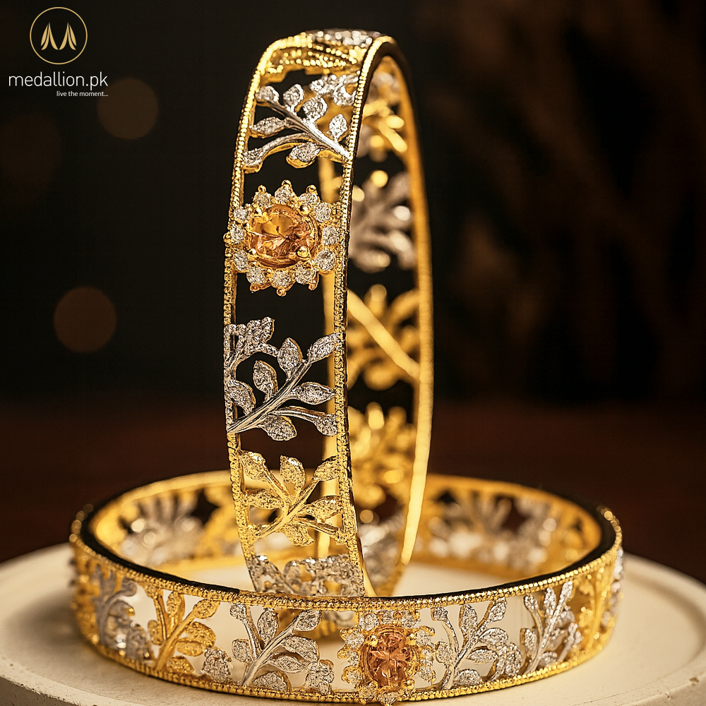 1 Karat Indian Gold Plated Flower & Leaf Style Bangles