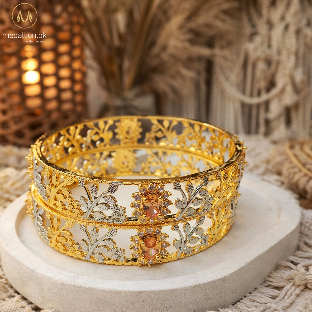 1 Karat Indian Gold Plated Flower & Leaf Style Bangles