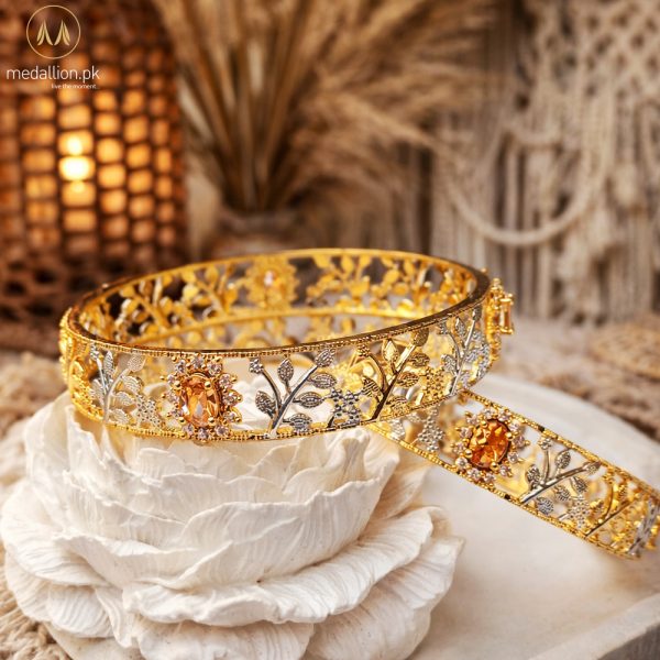 1 Karat Indian Gold Plated Flower & Leaf Style Bangles