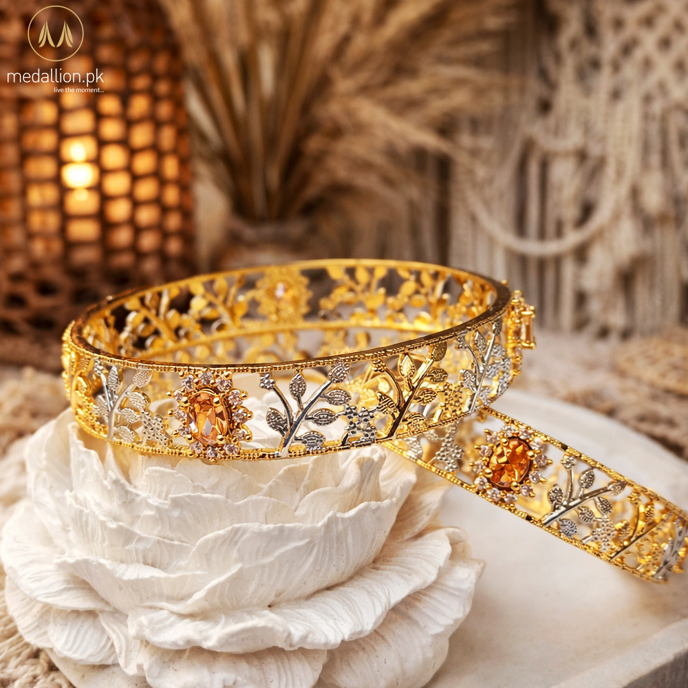 1 Karat Indian Gold Plated Flower & Leaf Style Bangles