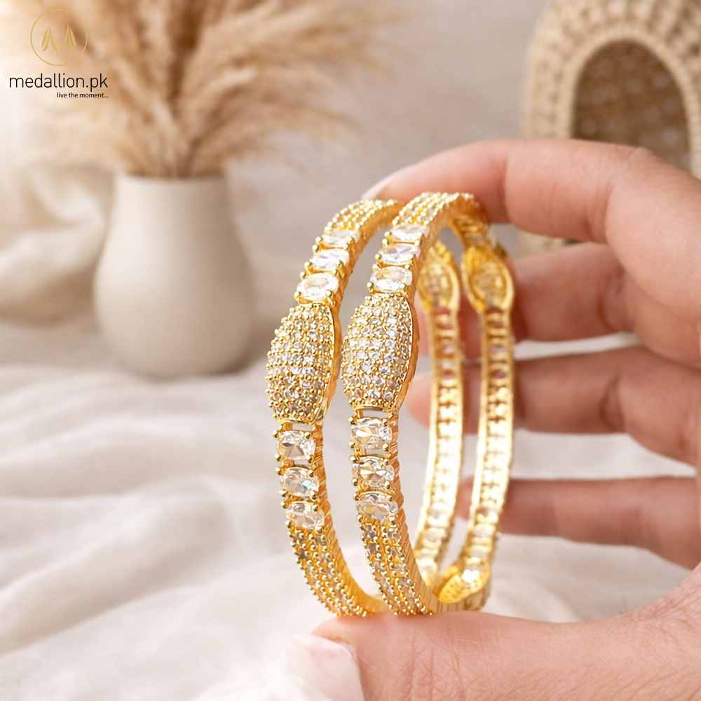 1 Karat Indian Gold & Silver Plated Almond Shape Bangles