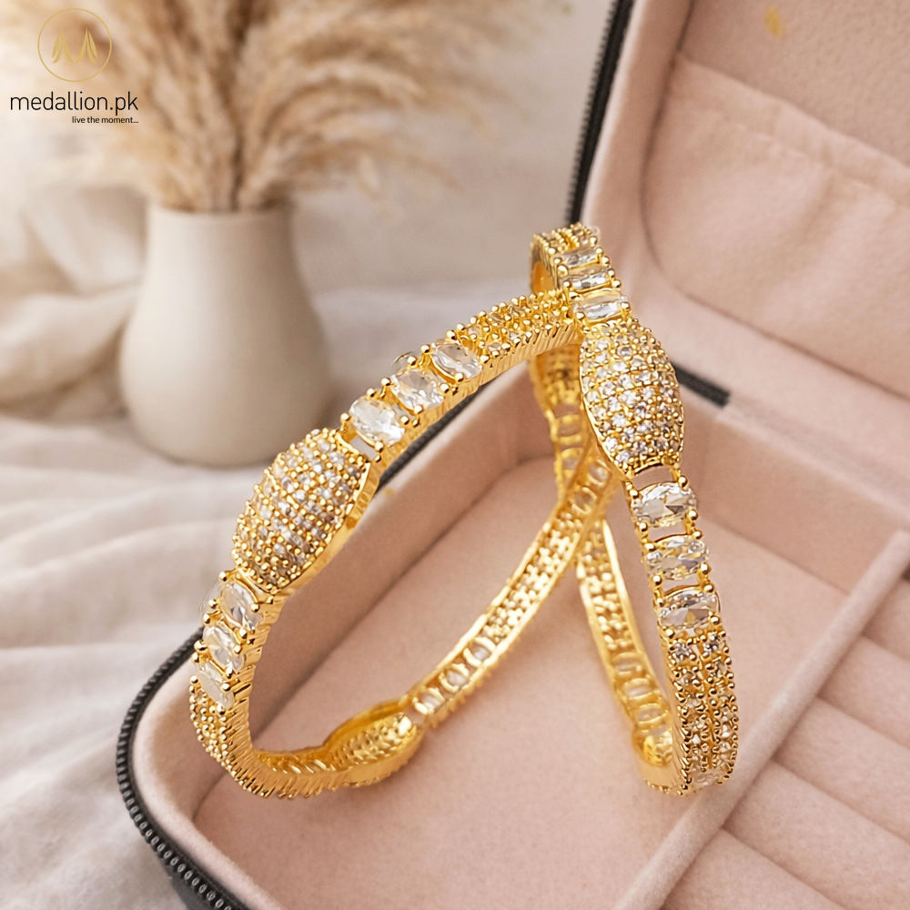 1 Karat Indian Gold & Silver Plated Almond Shape Bangles