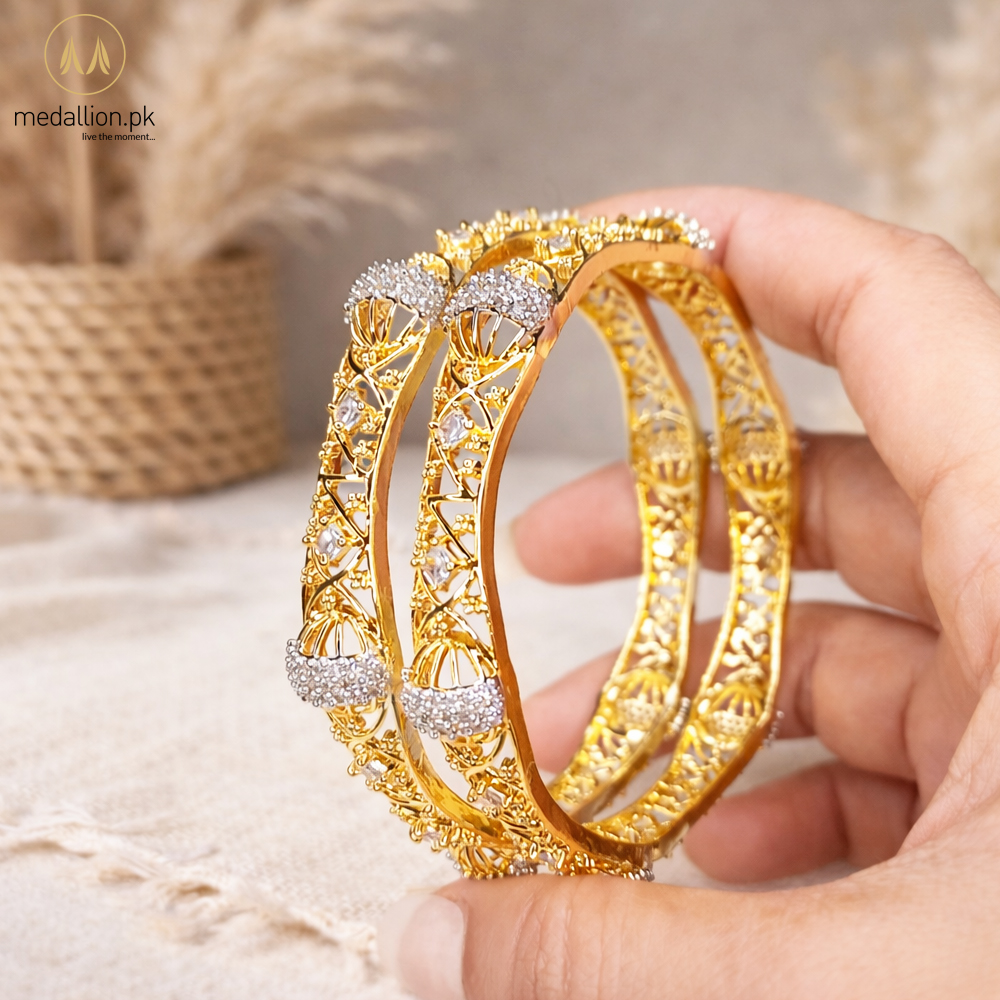 1 Karat Indian Gold & Silver Plated Geometrical Shape Bangles