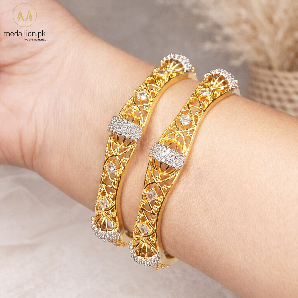 1 Karat Indian Gold & Silver Plated Geometrical Shape Bangles