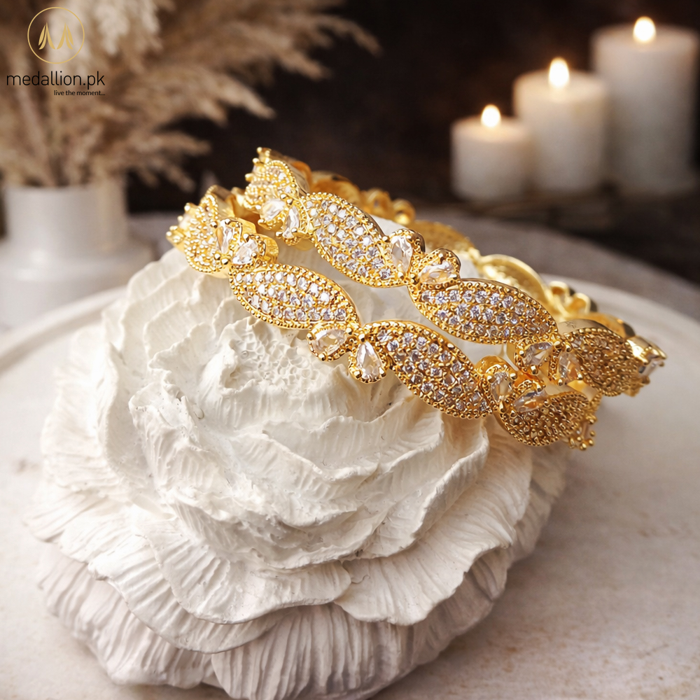 1 Karat Indian Gold & Silver Plated Leaf Shape Bangles