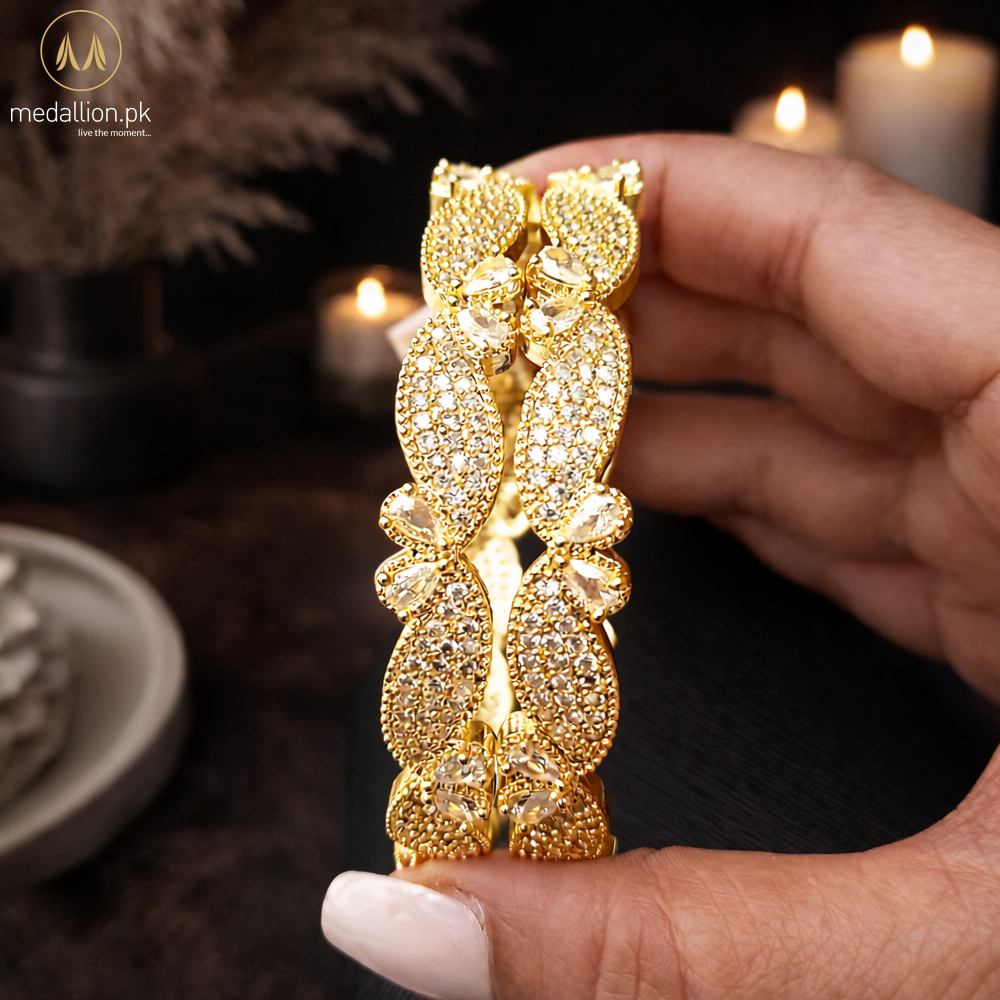 1 Karat Indian Gold & Silver Plated Leaf Shape Bangles