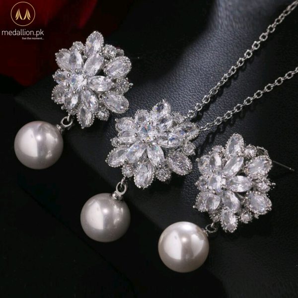 Luxury Platinum Plated Imitation Pearls AAA+ CZ Jewelry Set
