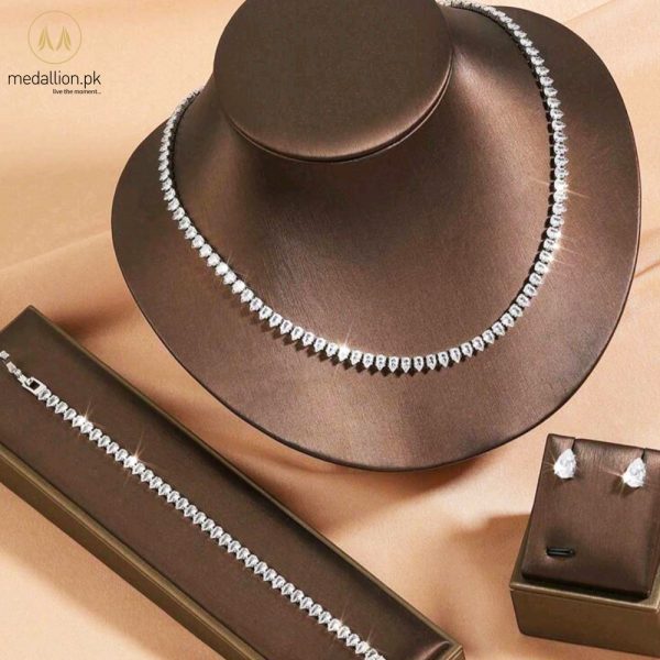 Luxury Platinum Plated Tear Drop AAA+ CZ Jewelry Set