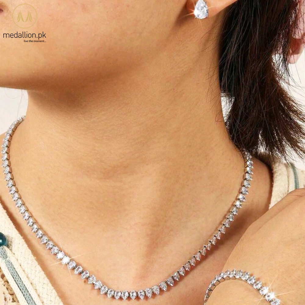 Luxury Platinum Plated Tear Drop AAA+ CZ Jewelry Set