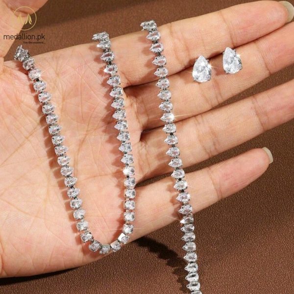 Luxury Platinum Plated Tear Drop AAA+ CZ Jewelry Set