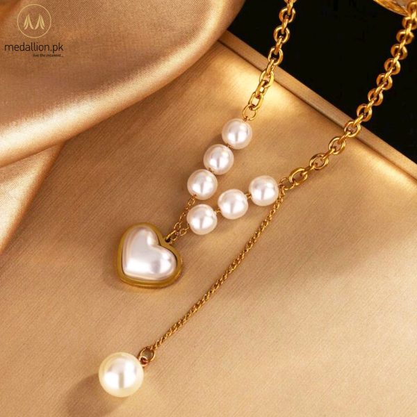 Stainless Steel Gold Plated Heart Shape Pearls Jewelry Set
