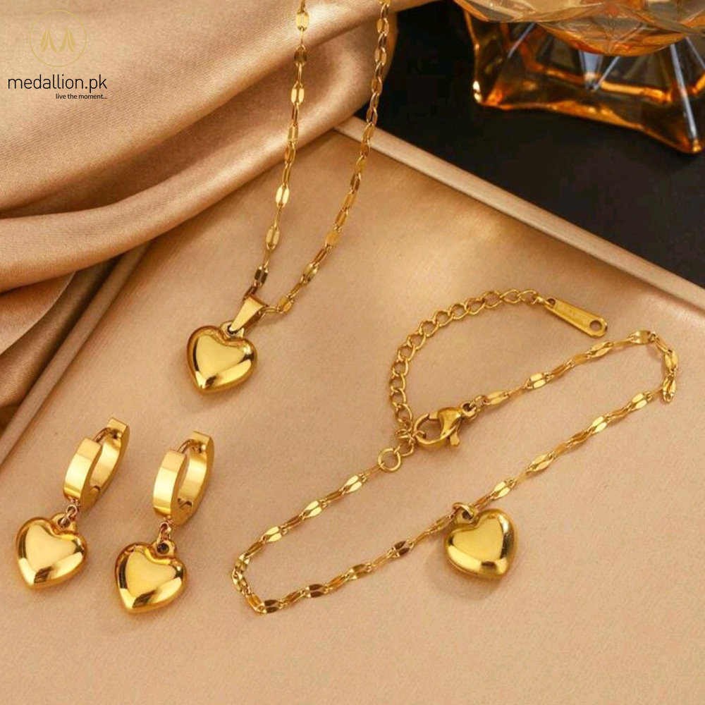 Stainless Steel Gold Plated Heart Shape Jewelry Set