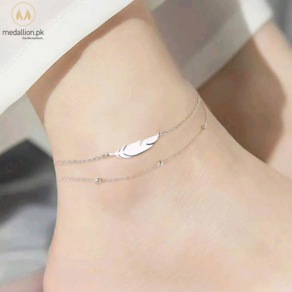 Stainless Steel Leaf charm Double Chain Anklet