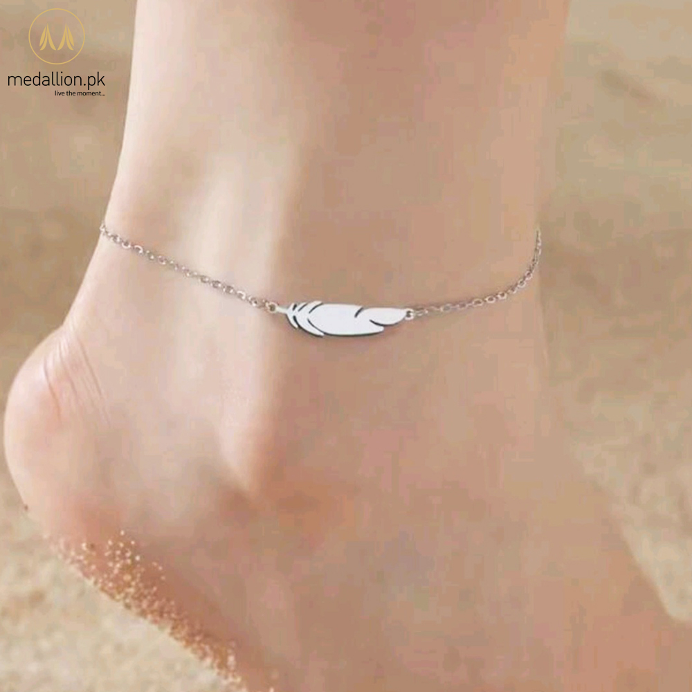 Stainless Steel Leaf charm Double Chain Anklet