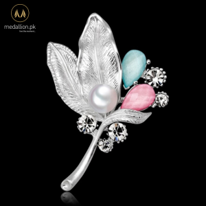 Imitation Pearls Rhinestone Leaves Brooch