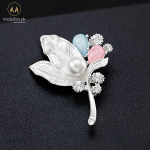 Imitation Pearls Rhinestone Leaves Brooch