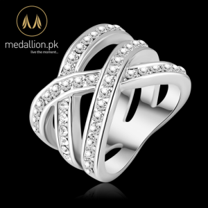 White Gold Plated Cross Line CZ Ring