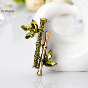 Korean Trendy Bamboo Green Rhinestones Brooch Pin