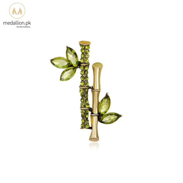 Korean Trendy Bamboo Green Rhinestones Brooch Pin
