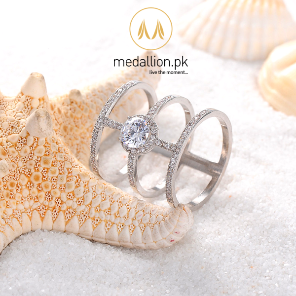 White Gold Plated Long AAA+ CZ Ring