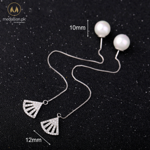 White Gold Plated Imitation Pearl Long Earrings