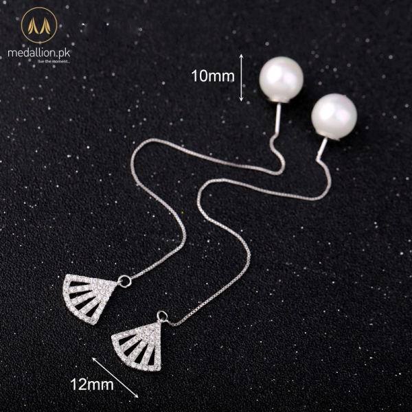 White Gold Plated Imitation Pearl Long Earrings
